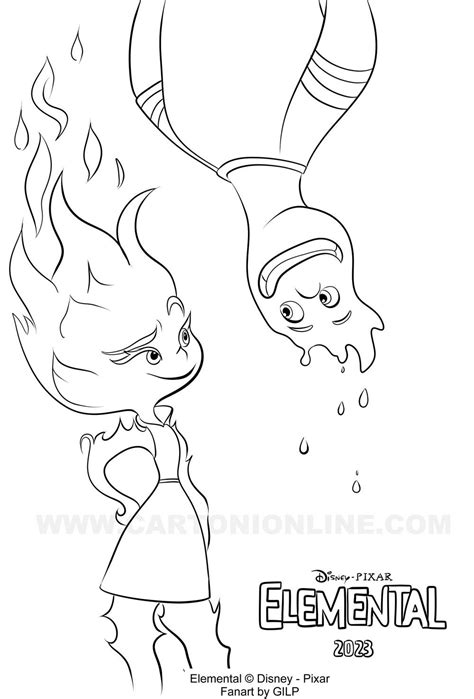 Coloring Page Of Ember And Wade From Disney Pixar S Elemental Disney