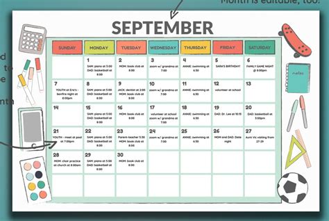 School Year Calendar Printable Editable Monthly Schedule Etsy Canada