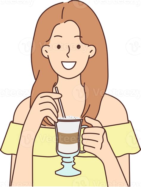 Free Smiling Woman Drinking Late Coffee With Straw 21477833 Png With