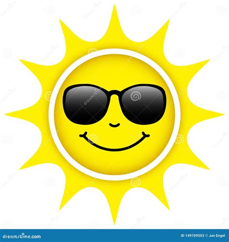 Single Isolated Yellow Sun With Sunglasses Happy Face Stock Vector