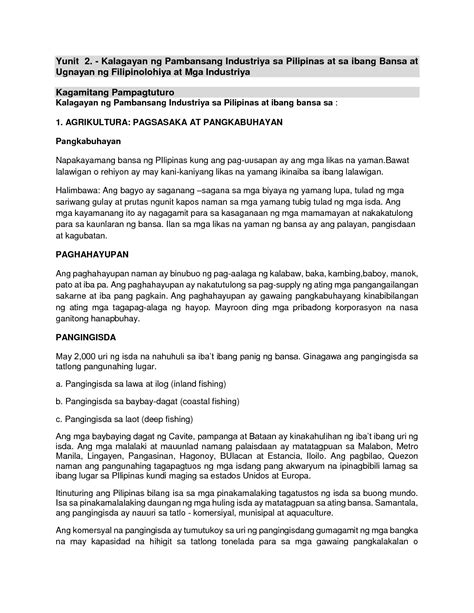 Solution Filipinolohiya At Kalagayan Ng Pambansang Industriya Sa My