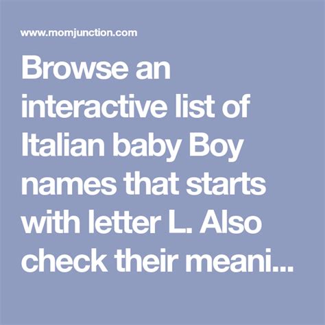 Along with charles and christopher, c names for boys in the us top 100 include carter, caleb, connor, and christian. 33 Italian Baby Boy Names Starting With Letter l | Indian ...