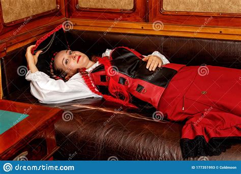 Beautiful Girl In Steampunk Costume In An Old Train Carriage Stock Image Image Of Industry