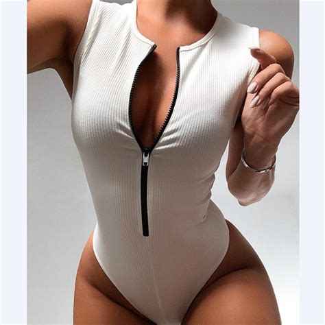 Zipper Bodysuit Sexy Bodysuit Womens Fashion Bodycon Body Basic Top Sleeveless Summer Bodysuit