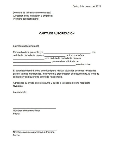 Modelo De Carta De Autorizacion Formato Documento Equ
