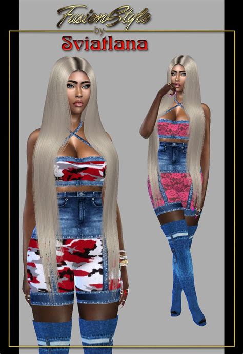 Fusionstyle By Sviatlana Combined Denim Suit Queensims4 Short