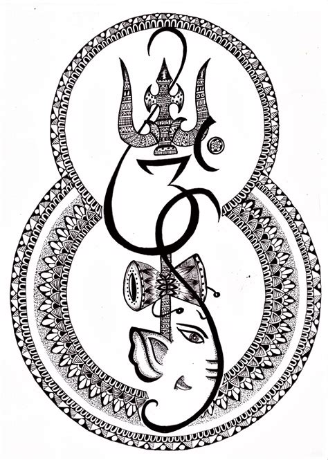 Lord Ganesha Abstract Drawing Using Mandala Art Trishul Om Ganesha