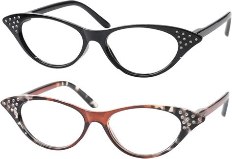 Soolala Womens Fashion Designer Rhinestone Cat Eye Magnifying Reading Glasses 2pack
