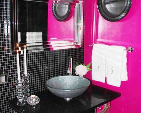 The black wall decor, sink. Pink and Black Bathroom Decor - Decor Ideas