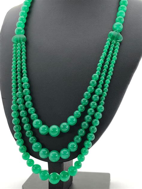 Lot Green Jade Bead Necklace