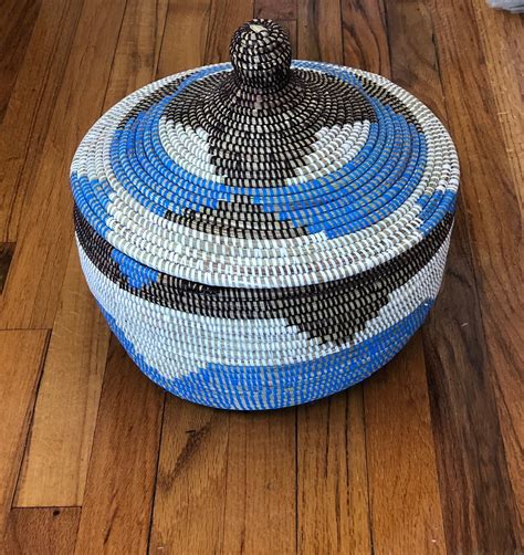 African Storage Baskets Black Blue And White Etsy