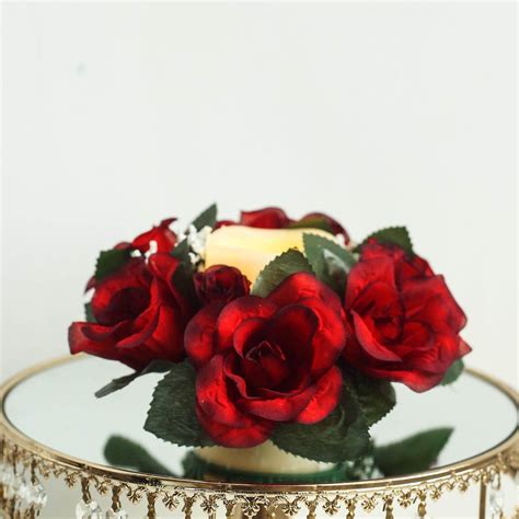 4 Pack Black/Red Artificial Silk Rose Floral Candle Rings ...