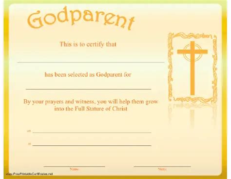 Godparent Certificate Printable Certificate