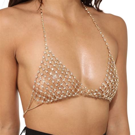 Fashion Crystal Bra Body Chain Necklace For Women Gold Silver Color Shiny Rhinestones Body