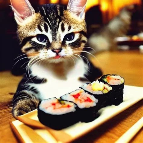 Realistic Photo Of A Cute Cat Eating Sushi Stable Diffusion Openart