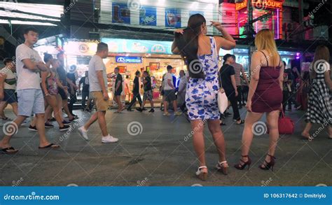 Asian Prostitutes Waiting For A Client At Bangla Road Famous Sex Tourism Walking Street In