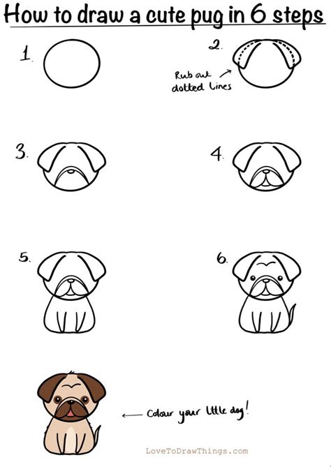 How To Draw A Cute Pug In 6 Steps Easy Doodles Drawings Cute Easy