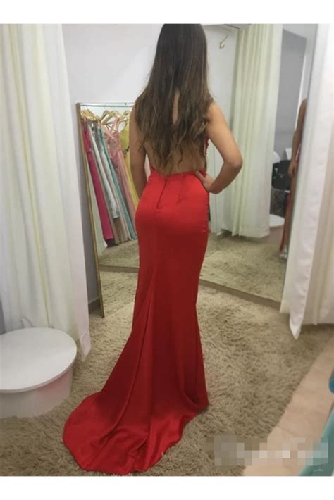 Buy Cheap Illusion Sweetheart Neck Backless Spaghetti Red Prom Dresses