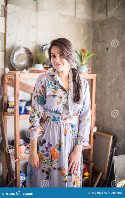 Beautiful Lady Artist Standing In Her Studio Creative Business Owner