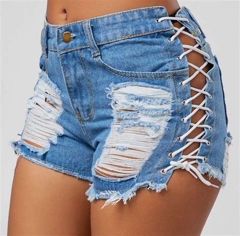 Bandage Lace Up Ripped Denim Shorts Jeans For Short Women Denim