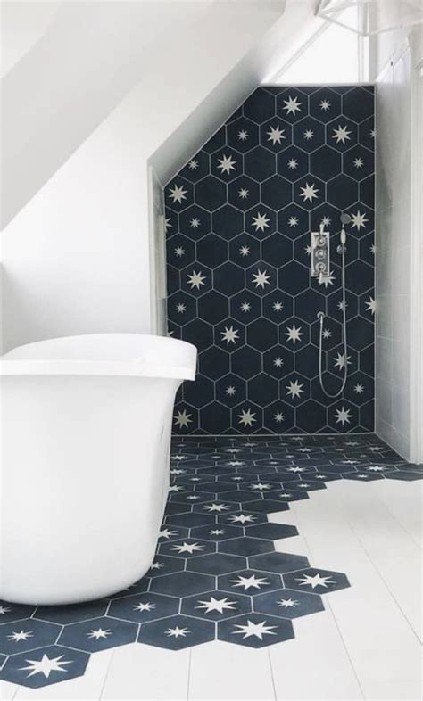 Blue Hexagon Tile Bathroom Sbathnor