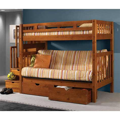 Donco Twin Futon Stairway Bunk Bed Honey From Kids
