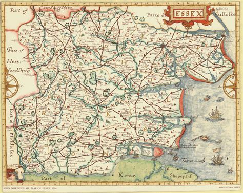 John Nordens Ms Map Of Essex 1594 Fine Art Historical Artwork Art