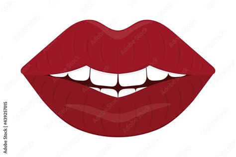 Smile On The Lips Seductive Mouth Colored Vector Illustration Flat Style An Even Row Of