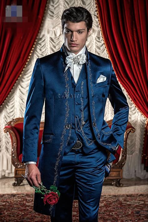 New Arrival Blue Embroidery Groom Tuxedos Groomsmen Mens Wedding Prom