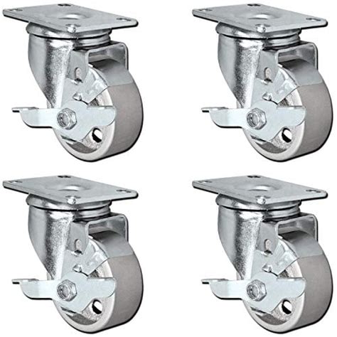 Set Of 4 All Steel Swivel Plate Caster Wheels With Brakes Locking