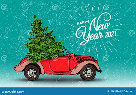 Happy New Year 2021 Postcard Or Poster Or Flyer Template With Retro Red