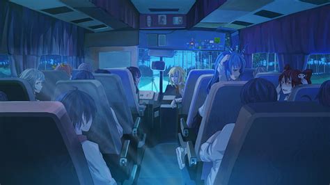 Chicas Anime Autobús Viaje Hablar Escénico Obras De Arte Anime