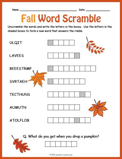 Fall Word Scramble