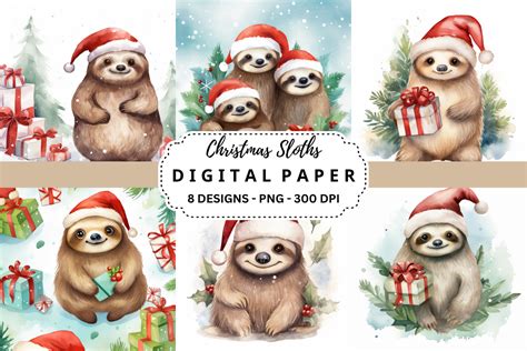 Christmas Sloths Backgrounds Graphic By Pcudesigns · Creative Fabrica