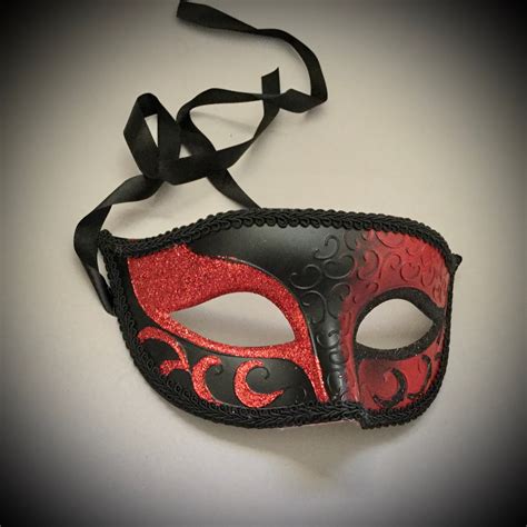 Mens Masquerade Ball Red Brocade Lace Mask Mask Pair Christmas Etsy