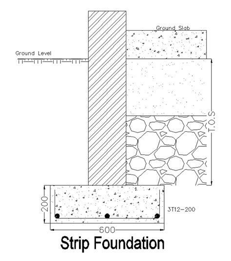A Section View Of 46x38 House Plan Of Strip Foundation Is Given In