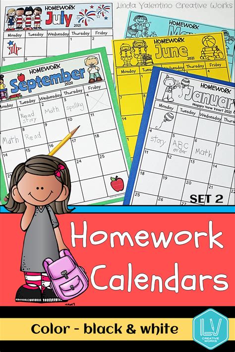 Homework Calendars With The Text Homework Calendars Color Black And White
