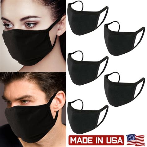 Pro Mc 5pcs Unisex Face Mask Protect Reusable 100 Cotton Comfy Washable Made In Usa Black