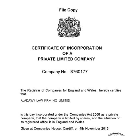 Certificate Of Incorporation Template