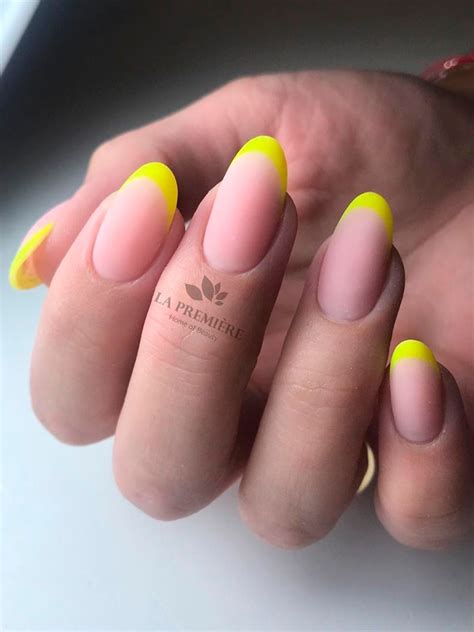 Cute Almond Shaped Matte Neon Yellow French Tip Nails Idea This Matte