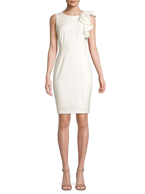 Calvin Klein Womens White Sleeveless Knee Length Sheath Party Dress