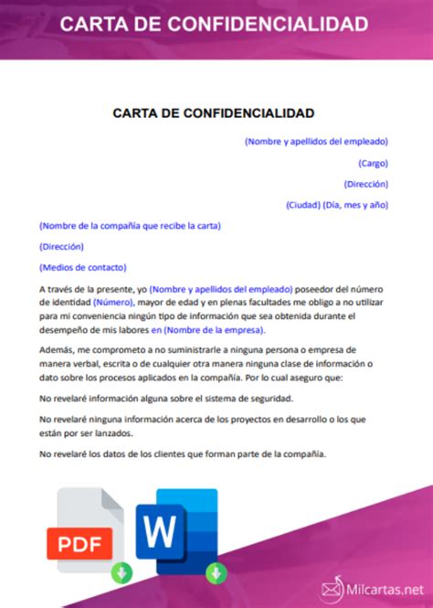 Formato De Carta De Confidencialidad Para Descargar Word