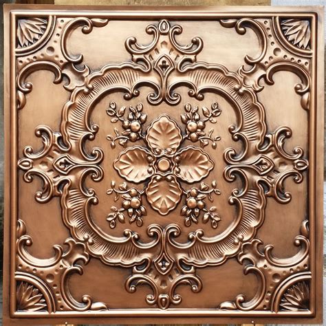 How to put up a stamped metal ceiling. PL19 faux tin antique copper ceiling tiles 3D embossed ...