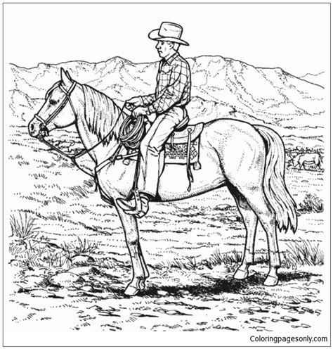 Cowboy Riding Horse Coloring Page Free Printable Coloring Pages