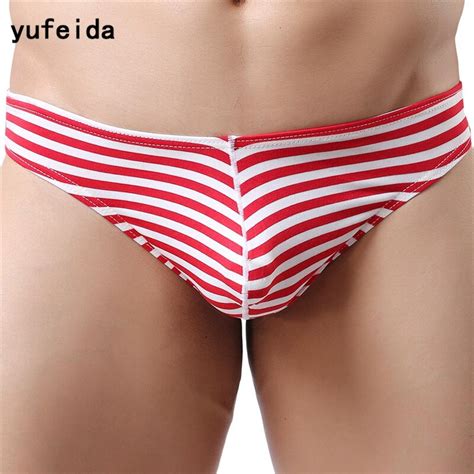 YUFEIDA Mens Sexy Thongs Jockstrap Striped Underwear Printed Gauze