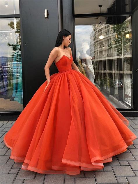 Orange Ball Gown Fairy Prom Dresses Corset Neck Evening Party Gowns