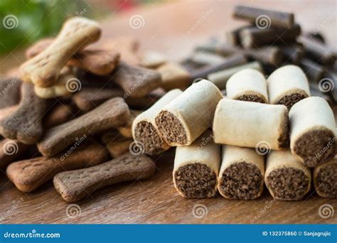 Dog Food Tasty On Wooden Background Stock Photo Image Of Chewing