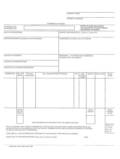 Fedex Commercial Invoice Template Fill Online Printable Fillable