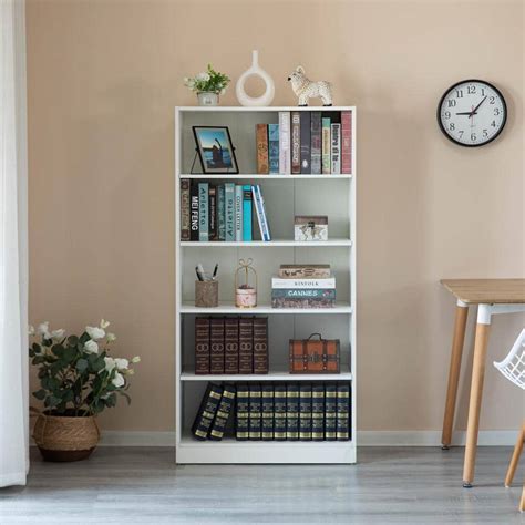 Basicwise 60 In Tall White Wooden 5 Open Display Shelves Freestanding