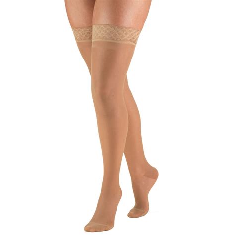 women s compression thigh high stockings 15 20 mmhg sheer beige meridian medical supply